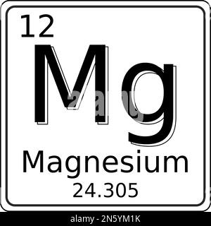 Graphique vectoriel noir et blanc du symbole de l'élément magnésium (mg) sur le tableau périodique des éléments. Il contient également le numéro atomique et un Illustration de Vecteur
