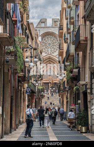 Cathédrale Basilique Metropolitan et primat de Santa Tecla la plus grande de Catalogne dans le style gothique précoce dans la ville de Tarragone, Catalogne, Espagne, Banque D'Images