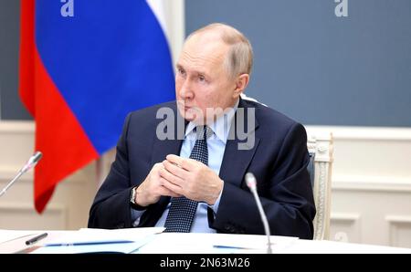 Moscou, Russie. 09th févr. 2023. Le président russe Vladimir Poutine préside une réunion du Conseil de surveillance de l'organisme autonome à but non lucratif Agence pour les initiatives stratégiques visant à promouvoir de nouveaux projets au Kremlin, à 9 février 2023, à Moscou, en Russie. Credit: Mikhail Metzel/Kremlin Pool/Alamy Live News Banque D'Images