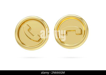Icône de bouton d'appel en métal doré. 3D Gold contact site mobile symbole isolé sur fond blanc avec le concept de service d'assistance téléphonique, 3D renderi Banque D'Images