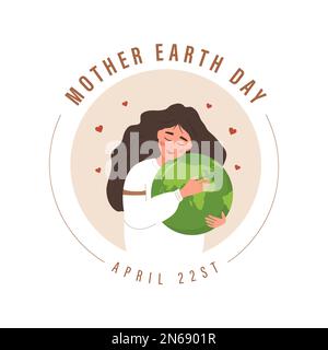 Mère jour de la Terre. Une femme mignonne la planète avec amour. Prendre soin de la nature. 22 avril. Bannière, brochure et poster. Illustration vectorielle à plat Illustration de Vecteur