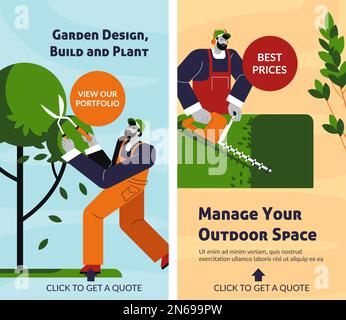 Gérez votre espace extérieur, les meilleurs prix pour la conception de jardin et le service de paysage par des professionnels et des spécialistes. Bannière promotionnelle ou publicité Illustration de Vecteur