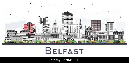 Belfast Northern Ireland City Skyline avec bâtiments couleur isolés sur blanc. Illustration vectorielle. Belfast CityScape avec des sites touristiques. Illustration de Vecteur