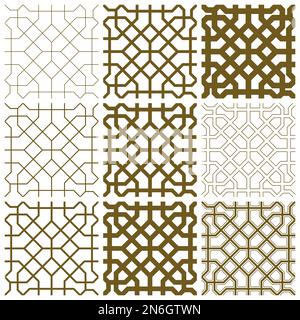 Ornement géométrique sans couture basé sur l'art islamique traditionnel. Ensemble de neuf éléments du même motif de différentes épaisseurs de ligne Illustration de Vecteur