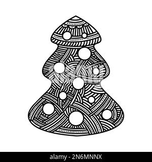 Illustration vectorielle. Arbre de Noël dessiné à la main avec ballons. Illustration de Vecteur