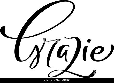 Texte écrit à la main Grazie. Merci en italien. Illustration de l'encre. Calligraphie moderne à la brosse. Isolé sur fond blanc. Gratitude Illustration de Vecteur
