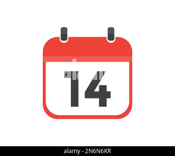 Calendrier simple avec date 14 jour quatorze logo design. Icône calendrier jour 14. Symbole de rappel. Date de planification de l'événement. Heure de rendez-vous de la réunion. Illustration de Vecteur
