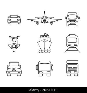 L'icône de transport est définie sur Noir et blanc Illustration de Vecteur