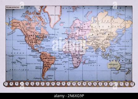 Carte de l'ancien monde imprimée dans un dictionnaire français à la fin du 19th siècle. Banque D'Images