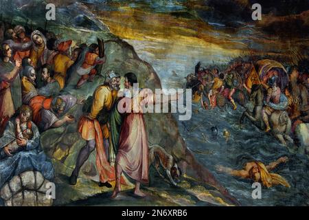 Traversée de la mer Rouge, Moïse, fresque, Musée diocésain d'Art Sacré d'Arezzo, Musée des Beaux-Arts, Italie, Italien, Banque D'Images