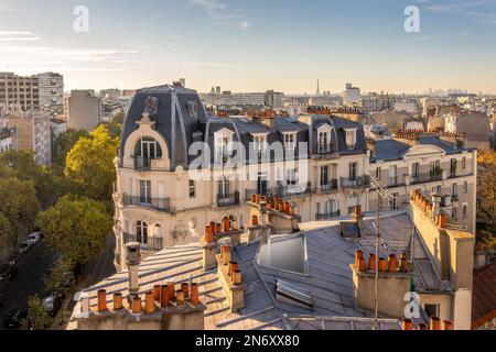 Vue aérienne des toits de Paris, France immeuble haussmannien typique Banque D'Images