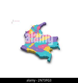 Colombie carte politique des divisions administratives - départements et district de la capitale. Carte vectorielle 3D colorée avec ombre portée et noms de pays. Illustration de Vecteur