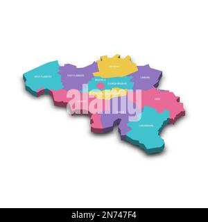 Belgique carte politique des divisions administratives - provinces. Carte vectorielle 3D colorée avec ombre portée et noms de pays. Illustration de Vecteur