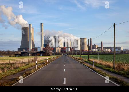 Grevenbroich, Rhénanie-du-Nord-Westphalie, Allemagne - RWE Power AG Neurath, centrale électrique au lignite à la mine de lignite opencast Garzweiler de RWE. Banque D'Images