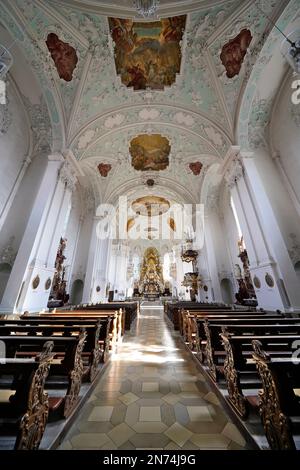 Allemagne, Bavière, haute-Franconie, Comté de Forchheim, Suisse franconienne, Gößweinstein, Basilique de la Sainte Trinité, vue intérieure Banque D'Images