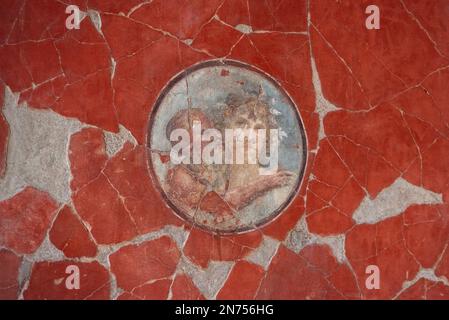 Herculanum, Italie, peinture murale ornée dans la maison de la Colonnade toscane, Italie Banque D'Images