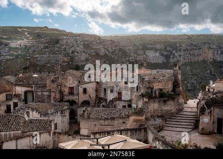 Maisons résidentielles pittoresques de Sassi di Matera, Italie Banque D'Images