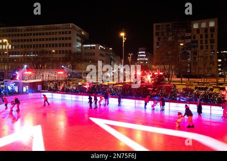 Hiver, Avent, patinage sur glace, Munich, Stachus, centre ville Banque D'Images