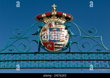 Allemagne, Hesse, Taunus, Bad Homburg vor der Höhe, château, ancienne résidence des tombes de Hesse, porte d'entrée, armoiries Banque D'Images