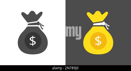 Dollar argent Sac en argent Noir jaune isolé Vector Illustration Illustration de Vecteur