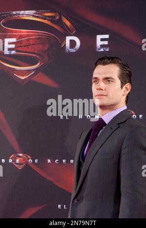 Actor Henry Cavill attends spanish premiere of the film 'Man of Steel' at Capitol cinema in Madrid, Spain, Monday June 17, 2013. (AP Photo/Abraham Caro Marin)