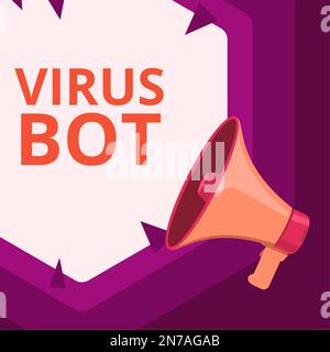 Affiche textuelle montrant le bot de virus. Concept d'entreprise logiciel malveillant auto-propageant conçu pour infecter un hôte Banque D'Images