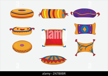 Ensemble d'oreillers décoratifs colorés illustration vectorielle Illustration de Vecteur
