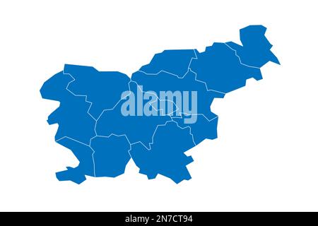 Slovénie carte politique des divisions administratives - régions statistiques. Carte vectorielle vierge bleue unie avec bordures blanches. Illustration de Vecteur