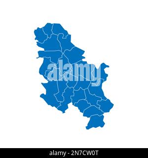 Serbie carte politique des divisions administratives - oktapis et ville autonome de Belgrade. Carte vectorielle vierge bleue unie avec bordures blanches. Illustration de Vecteur