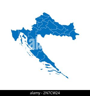 Croatie carte politique des divisions administratives - comtés. Carte vectorielle vierge bleue unie avec bordures blanches. Illustration de Vecteur