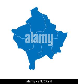 Kosovo carte politique des divisions administratives - districts. Carte vectorielle vierge bleue unie avec bordures blanches. Illustration de Vecteur