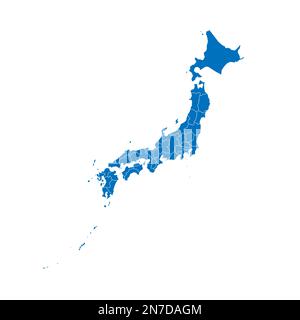 Japon carte politique des divisions administratives - préfectures, métropilis Tokyo, territoire Hokaïdo et préfectures urbaines Kyoto et Osaka. Carte vectorielle vierge bleue unie avec bordures blanches. Illustration de Vecteur