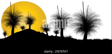 Silhouette de Grass Tree ou de garçon noir au coucher du soleil sur fond blanc. Illustration vectorielle. Illustration de Vecteur