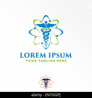 Serpent et ailes, bâton, feuilles, et Neutron image graphique icône logo design abstrait concept vecteur stock. Peut être utilisé comme symbole lié à l'état de santé. Illustration de Vecteur