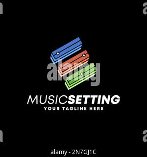 Lettre ou mot E police avec Sound Mixer réglage image graphique icône logo design abstrait concept vecteur stock. utilisé comme symbole associé à la musique initiale Illustration de Vecteur