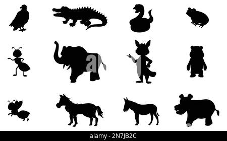 animaux sauvages ensemble silhouette vecteur animaux forêt ensemble silhouette isolé sur fond blanc Illustration de Vecteur