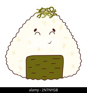 Cuisine japonaise traditionnelle. Asiatique mignon onigiri avec visage drôle. Illistration vectorielle Illustration de Vecteur