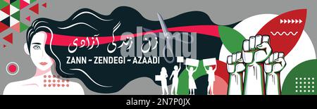 Bannière de protestation des femmes iraniennes. Slogan 'Zan Zendegi Azadi' en persan pour 'liberté de vie des femmes'. Iran autonomisation des femmes, égalité des droits. Campagne de coupe de cheveux Illustration de Vecteur