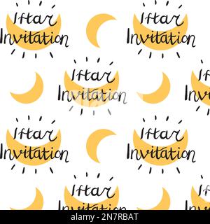 Motif d'invitation à l'iftar sans coutures pour les décorations du ramadan. Concept de célébration de la nourriture islamique. Illustration de Vecteur