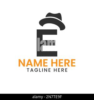 Letter E Gentlemen Hat logo Design concept with Cowboy Hat Icon Template Illustration de Vecteur