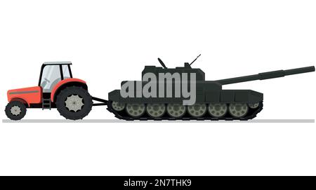 un tracteur tire un grand char de combat vert tracté conflit de guerre Illustration de Vecteur