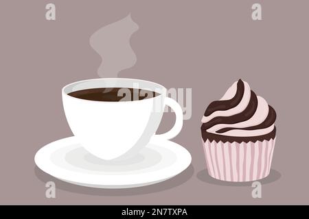 un beau muffin au chocolat pour les vacances sucré avec une tasse de café Illustration de Vecteur