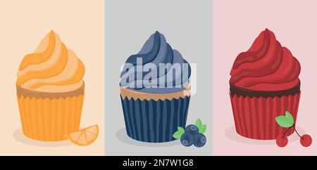 un ensemble de délicieux muffin aux myrtilles orange pour les vacances sucrées Illustration de Vecteur