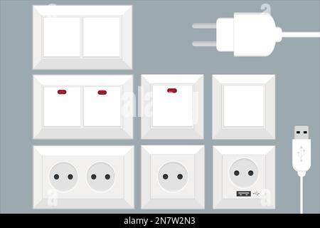 jeu de différents interrupteurs et prises électriques avec usb Illustration de Vecteur