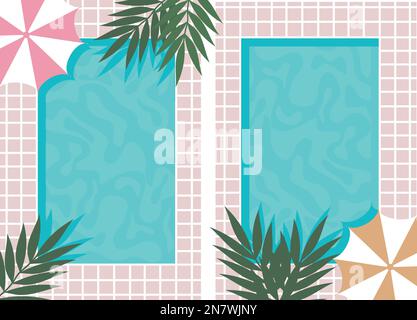 une piscine avec palmiers et parasols en été pour la détente et le sport Illustration de Vecteur