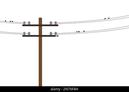 poteau en bois avec fils haute tension sur fond blanc illustration vectorielle d'un électricien Illustration de Vecteur