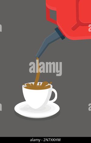 une essence est versée à partir d'un bidon d'essence dans une tasse de café à une station-service Illustration de Vecteur