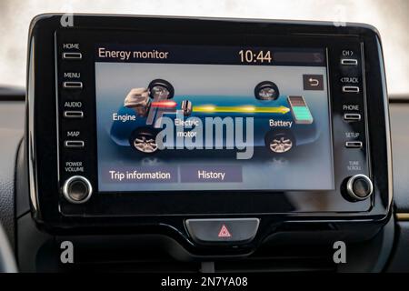 Affichage du débit d'énergie de la voiture hybride Banque D'Images