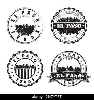 El Paso Texas Stamp marque de poste Skyline. Passeport postal Silhouette. Jeu d'icônes City Round Vector. Postage vintage Illustration de Vecteur