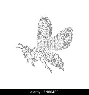 Un seul dessin de ligne curly de cute Winged insectes art abstrait Ligne continue dessin graphique dessin vectoriel illustration de l'abeille adorable pour l'icône